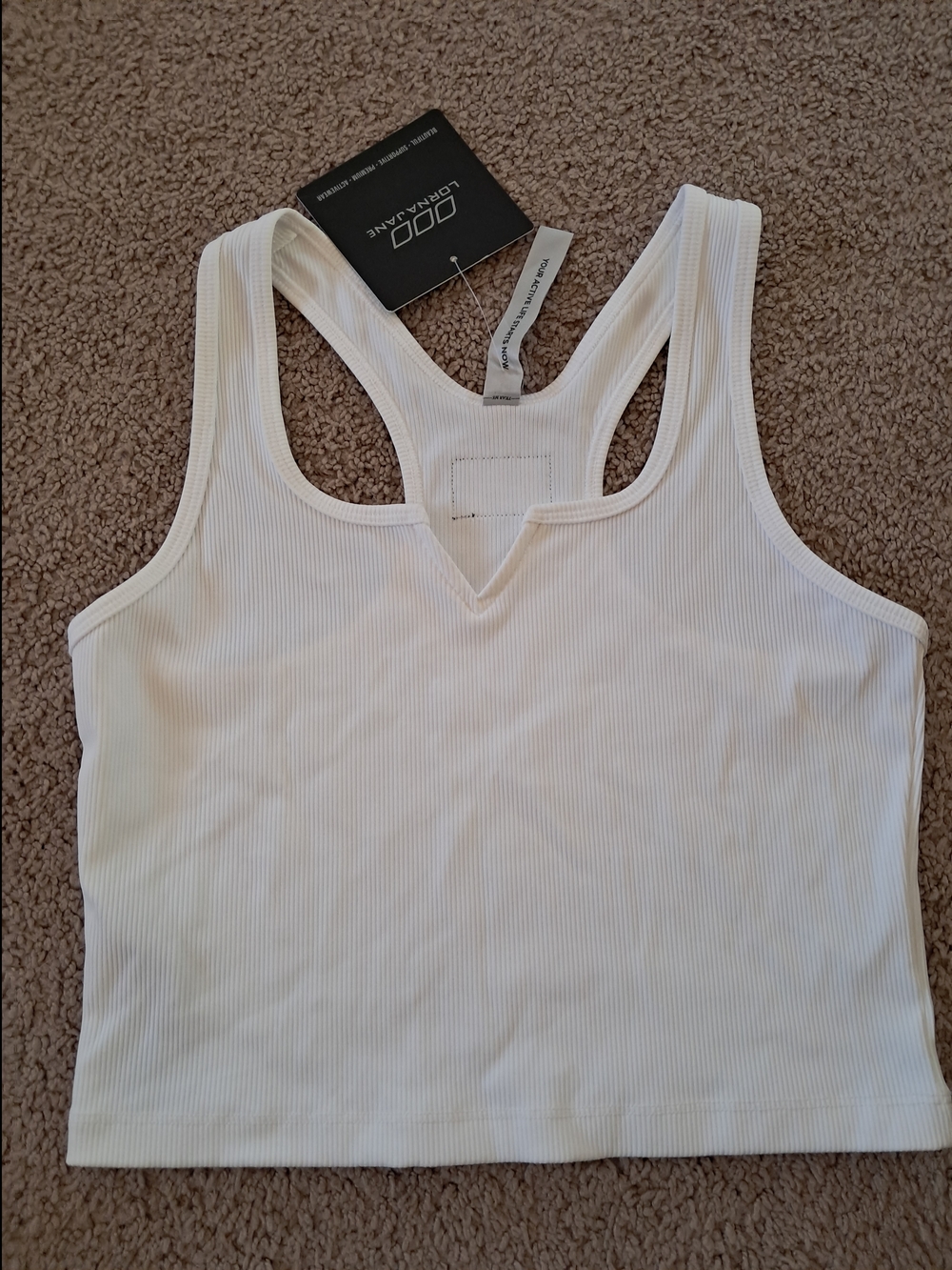 Lorna Jane White Ribbed Racerback Crop Tank